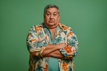 Poster - A man in a Hawaiian shirt with his arms crossed