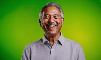 Canvas Print - Portrait of a mature man laughing while standing against a green background