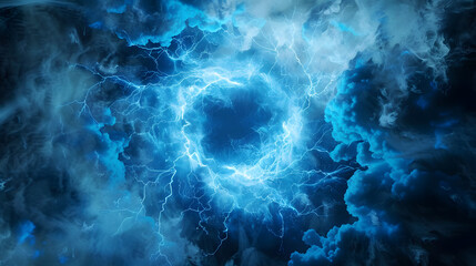 Poster - Blue energy burst. Smoky cloud background. Realistic 3D render simulation. Magic power circle isolated element. Seamless loop.