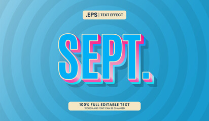 Wall Mural - blue background with white curved lines and sept editable text effect. suitable for september calend