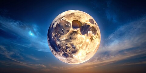 Wall Mural - Full moon shining brightly in a sky, slightly tilted angle, majestic, evening, bright, outdoor, clear, light, lunar phase, cosmic, celestial, glowing, moonlight, tilted angle