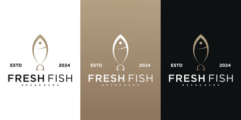 Sticker - Seafood fresh fish logo design label. Premium Vector