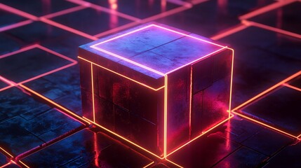 Sticker - 3d cube with glowing lines