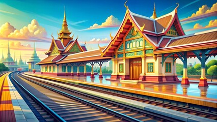 The Vibrant Hues of Bangkok's Train Station Platform: A Celebration of Color and Culture  Generative AI