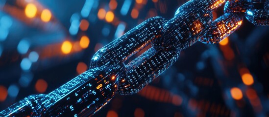 Blockchain concept featuring binary code business technology and cryptocurrency data in a 3D illustration
