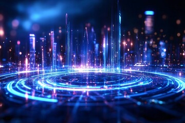 Wall Mural - futuristic digital landscape featuring glowing lines and vibrant light, perfect for technology or sc