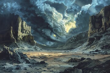 Wall Mural - a desolate and rocky landscape under a dramatic stormy sky