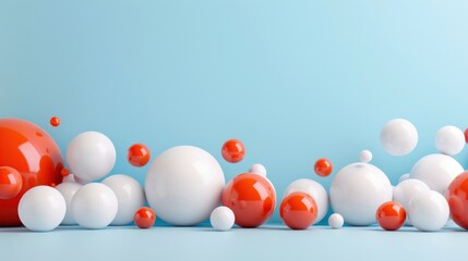 Wall Mural - Abstract White and Orange Spheres on Blue Background