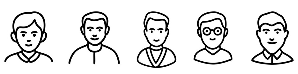 Wall Mural - set of linear avatar icons. men face avatar icon isolated. black avatar icon in flat design. vector 