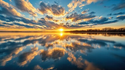 Sticker - Sunset Reflection on Calm Water.