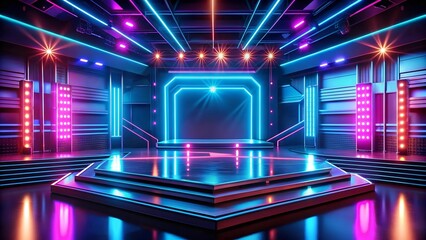 Wall Mural - Neon Pulse: A Futuristic Cyberpunk Stage for Gaming Tech  generative AI