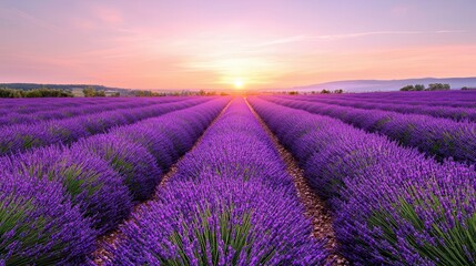 Canvas Print - Lavender field at sunset.