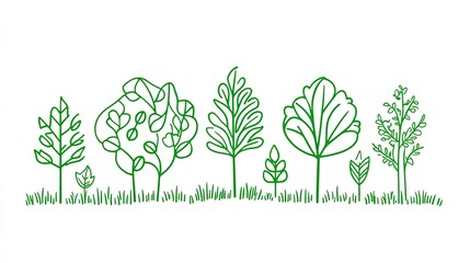 Wall Mural - continuous one-line tree plant doodle, perfect for eco and nature designs. vector illustration for g
