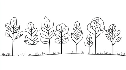 Wall Mural - continuous one-line tree plant doodle, perfect for eco and nature designs. vector illustration for g