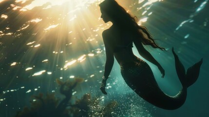 Mermaid Silhouette in Underwater Paradise