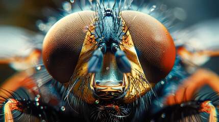 Wall Mural - Macro shot of a fly - The fine details of a fly's wings and eyes.