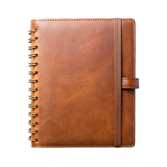 Blank brown leather notebook mockup isolated on transparent background