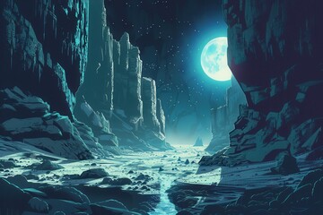 Wall Mural - a canyon under a full moon in a blue-toned landscape