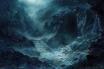 Wall Mural - a moonlit pathway through a frozen landscape