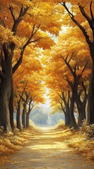 Wall Mural - A Path Through Golden Autumn Trees