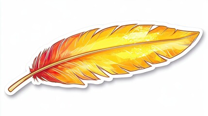 Wall Mural - A Detailed Illustration of a Single Orange and Yellow Bird Feather