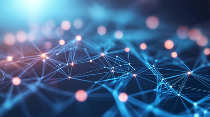 Digital blue line dot network technology background.