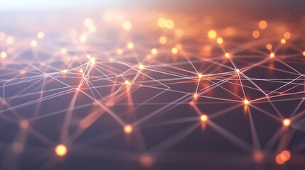 abstract digital network technology background. Intricate lines and dots creating a glowing abstract network on a dark background  