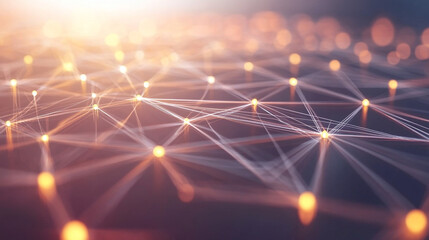 abstract digital network technology background. Intricate lines and dots creating a glowing abstract network on a dark background  