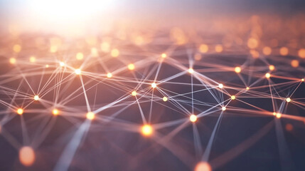 abstract digital network technology background. Intricate lines and dots creating a glowing abstract network on a dark background  