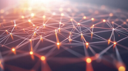 abstract digital network technology background. Intricate lines and dots creating a glowing abstract network on a dark background  