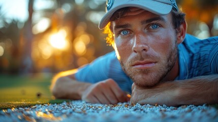 Wall Mural - Young Man in a Cap Looking at the Camera with a Serious Expression