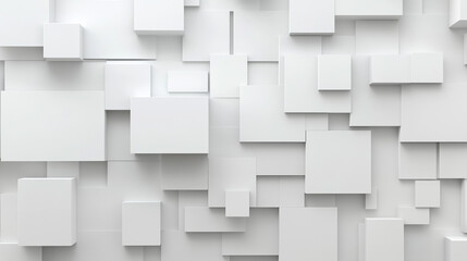 Wall Mural - abstract 3d square white technology communication concept background. Random shifted white cube square boxes block background wallpaper banner with copy space.