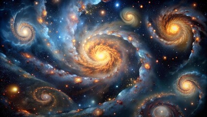 Wall Mural - Celestial Tapestry: A Symphony of Spiral Galaxies  AI Generated