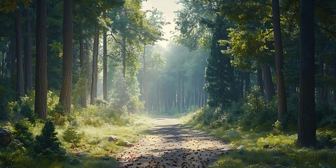 Wall Mural - Sunlit Forest Path - Illustration