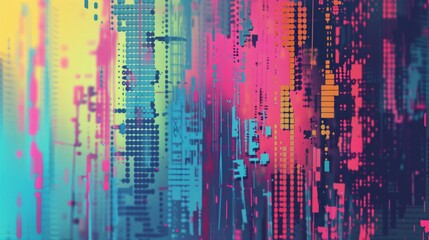 Wall Mural - Abstract Digital Art with Colorful Lines and Dots.