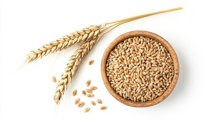 Wheat Grains and Spikes on a White Surface