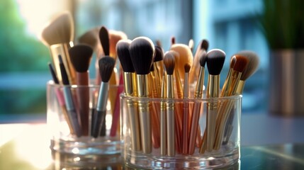 Makeup Brushes in Glass Container