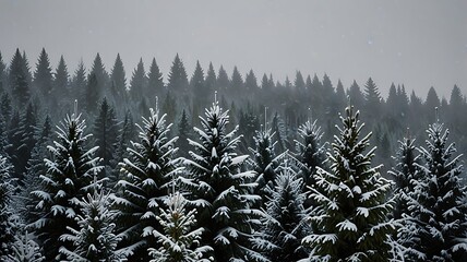 Canvas Print - Serene winter scene with snow falling softly on ever