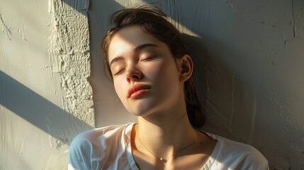 Wall Mural - Portrait of a Young Woman with Sunlight Streaks