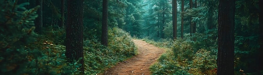 Canvas Print - Forest Path in Deep Green Woods - Realistic Photo