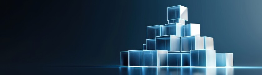A modern arrangement of transparent cubes on a sleek blue background, ideal for abstract design and technology themes.