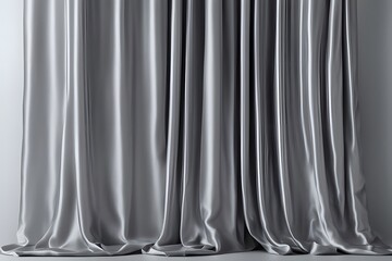 Wall Mural - Cool silver gray silk curtain with a sophisticated sheen for stylish product showcases, AI Generated