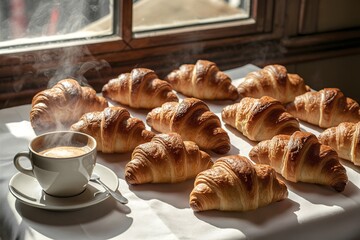 Wall Mural - Traditional fresh baked croissants on the table