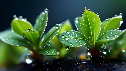 Sticker - water drops on a green leaf