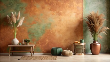 Wall Mural - Bohemian Minimalism: Earthy Tones on a Textured Beige Wall  Generative AI