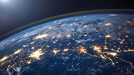 Wall Mural - breathtaking view of earth from space showcasing the twinkling lights of cities against the backdrop
