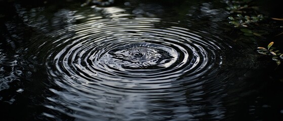 Wall Mural - overlay of small pond ripples, on black background, Generative AI