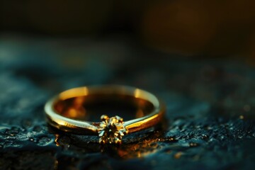 Wall Mural - Close-up shot of a luxurious gold ring featuring a sparkling diamond