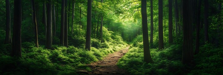 Wall Mural - Forest Path in a Lush Green Landscape - Realistic Image