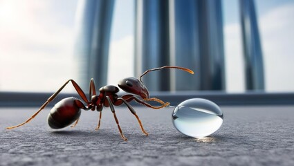 Blank ant push the water drop